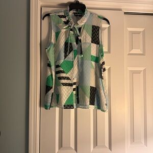 Karl Lagerfeld Green and Black Geometric Blouse